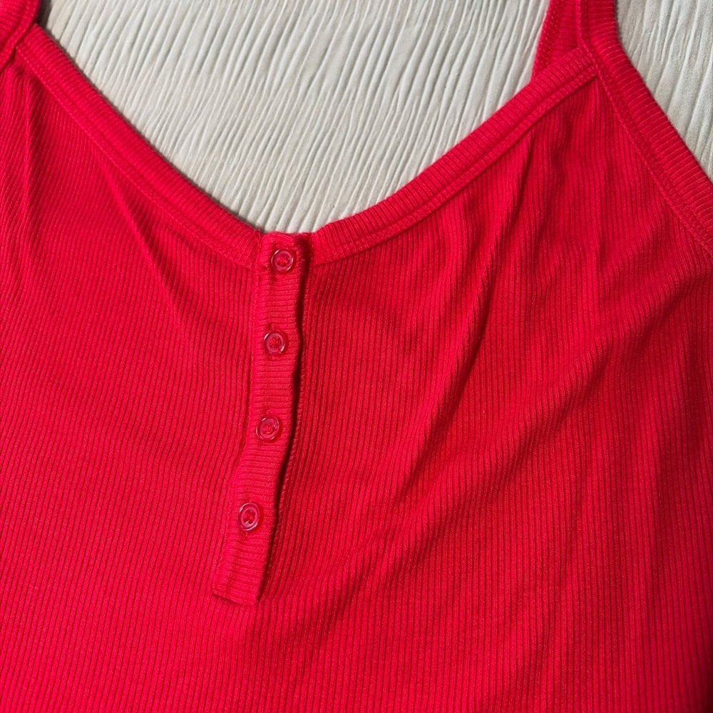 Forever 21 Red Ribbed Button-Front Bodysuit - Picture 2 of 4